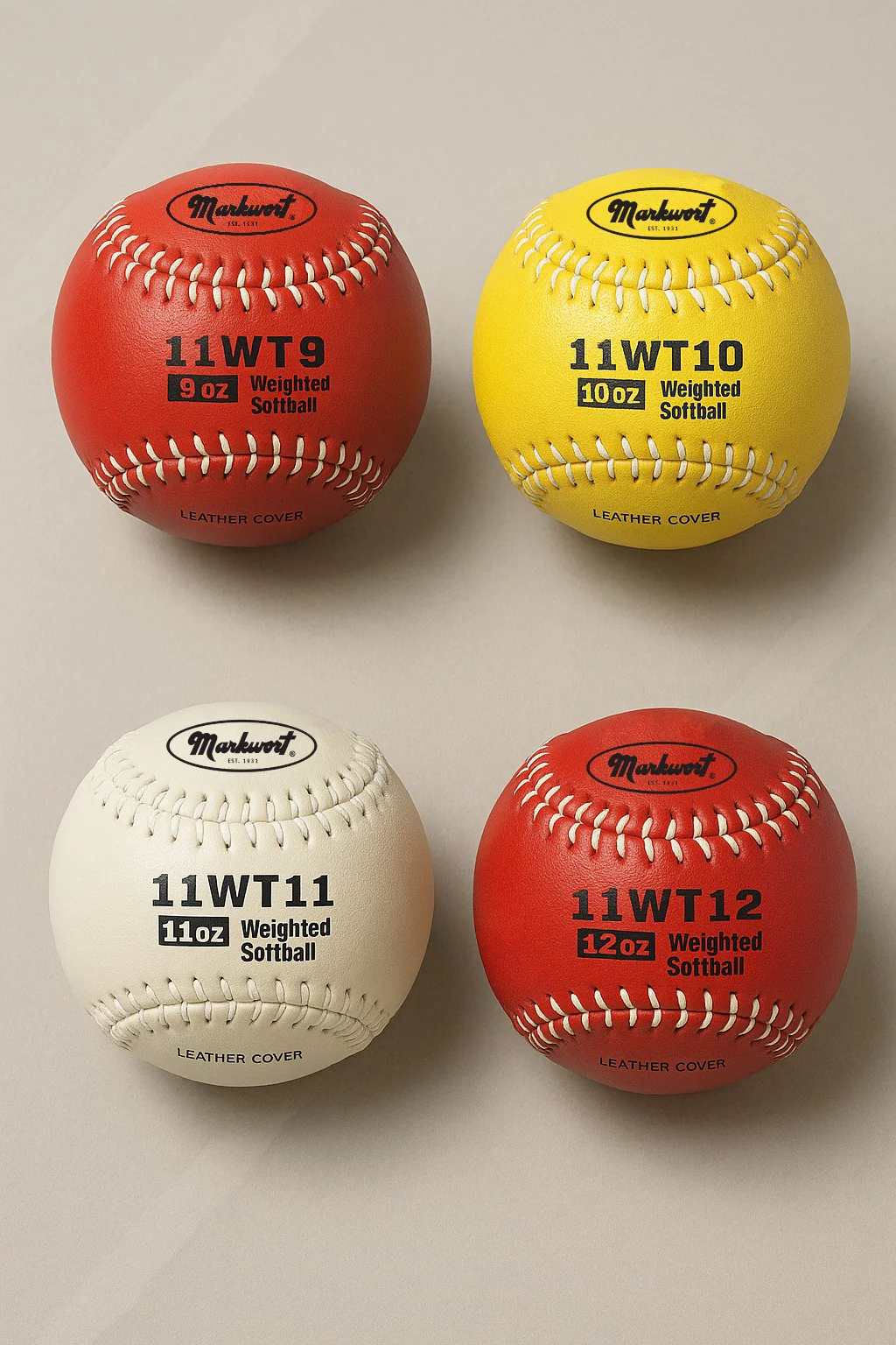 Markwort 11" Leather Softball Weighted Set - 9 Oz, 10 Oz, 11 Oz, 12 Oz - Image 2