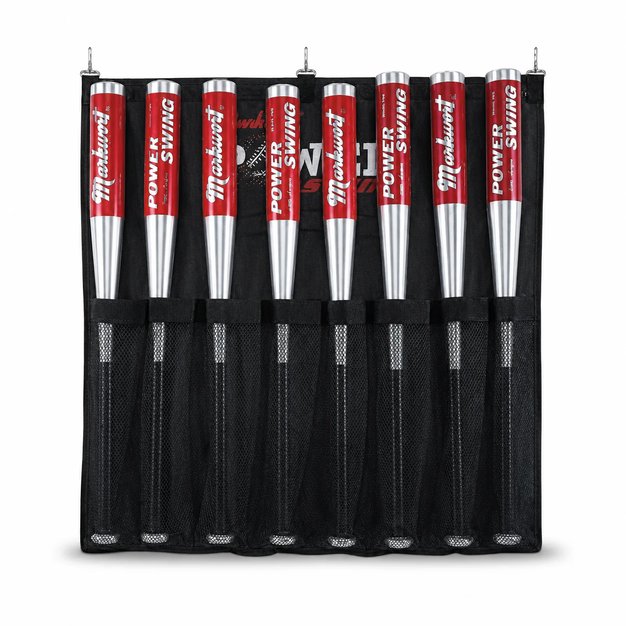 Markwort Hanging Baseball Bat Bag – Holds 8 Bats, Fence-Mount Organizer with Mesh Sleeves & Carry Straps - Image 2