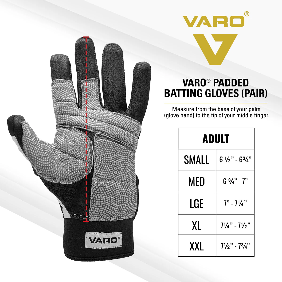 Varo Padded Batting Gloves - Adult (Pair) - Image 4