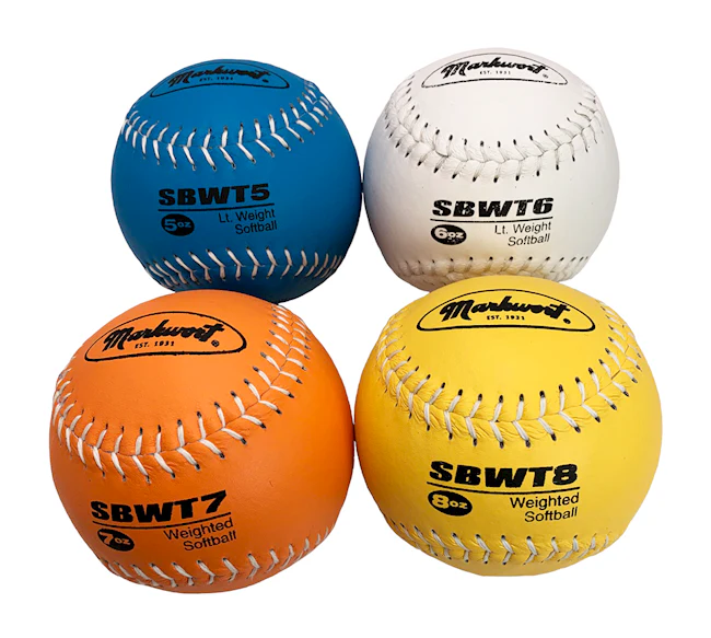 Markwort 12-Inch Weighted Training Softball Set Leather Cover - Set of 4 Balls - Image 3
