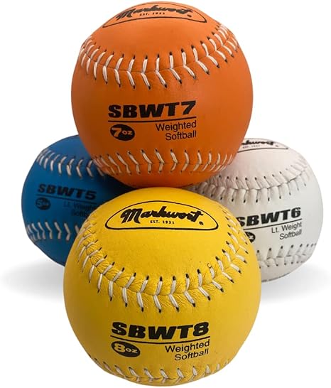 Markwort 12-Inch Weighted Training Softball Set Leather Cover - Set of 4 Balls - Image 4